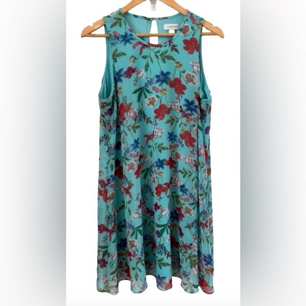 Calvin Klein flrl chiffon overlay slvlss drss SZ 10 Easter garden party